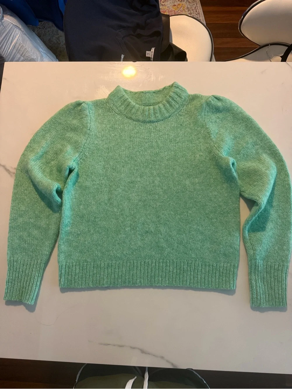 J. Crew Mint Green Puff-Sleeve Crewneck Sweater